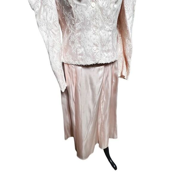 Scott McClintock 80's Vintage Pink Taffeta & Lace Victorian Skirt Set Size 10 - Picture 3 of 7